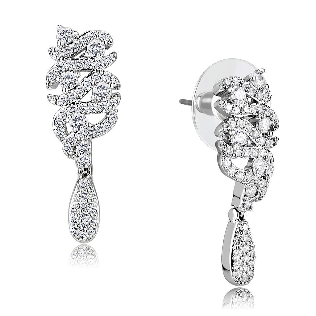 3W1413 - Rhodium Brass Jewelry Sets with AAA Grade CZ  in Clear-3