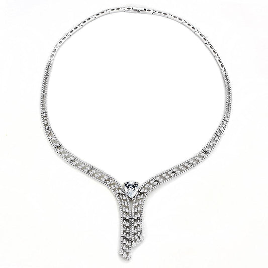 3W1434 - Rhodium Brass Jewelry Sets with AAA Grade CZ  in Clear-1