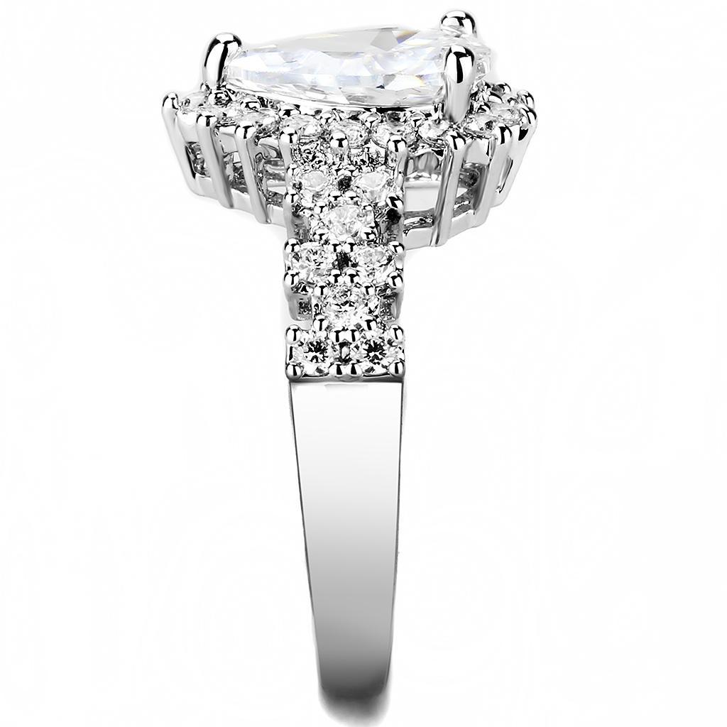 3W1442 - Rhodium Brass Ring with AAA Grade CZ  in Clear Alamode