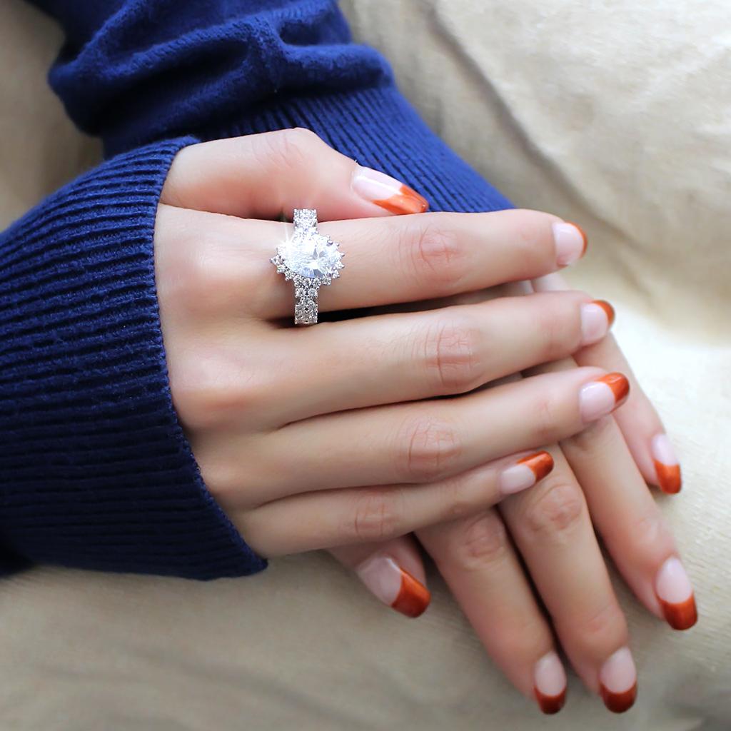 3W1442 - Rhodium Brass Ring with AAA Grade CZ  in Clear Alamode