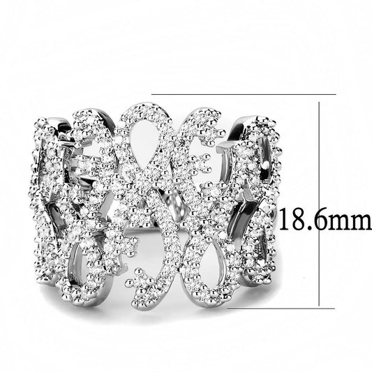 3W1443 - Rhodium Brass Ring with AAA Grade CZ  in Clear Alamode