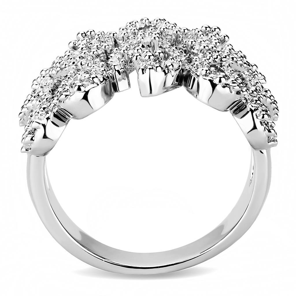 3W1443 - Rhodium Brass Ring with AAA Grade CZ  in Clear Alamode