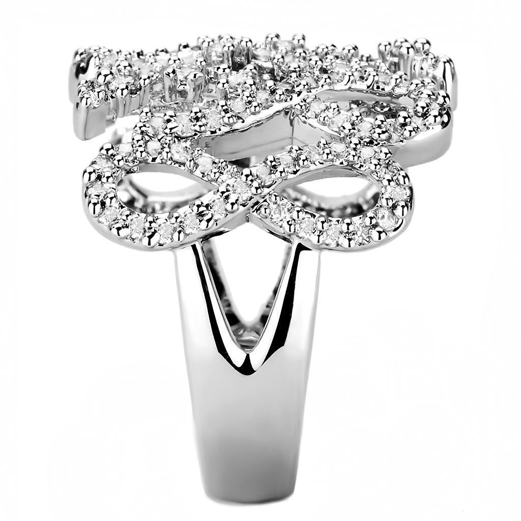 3W1443 - Rhodium Brass Ring with AAA Grade CZ  in Clear Alamode