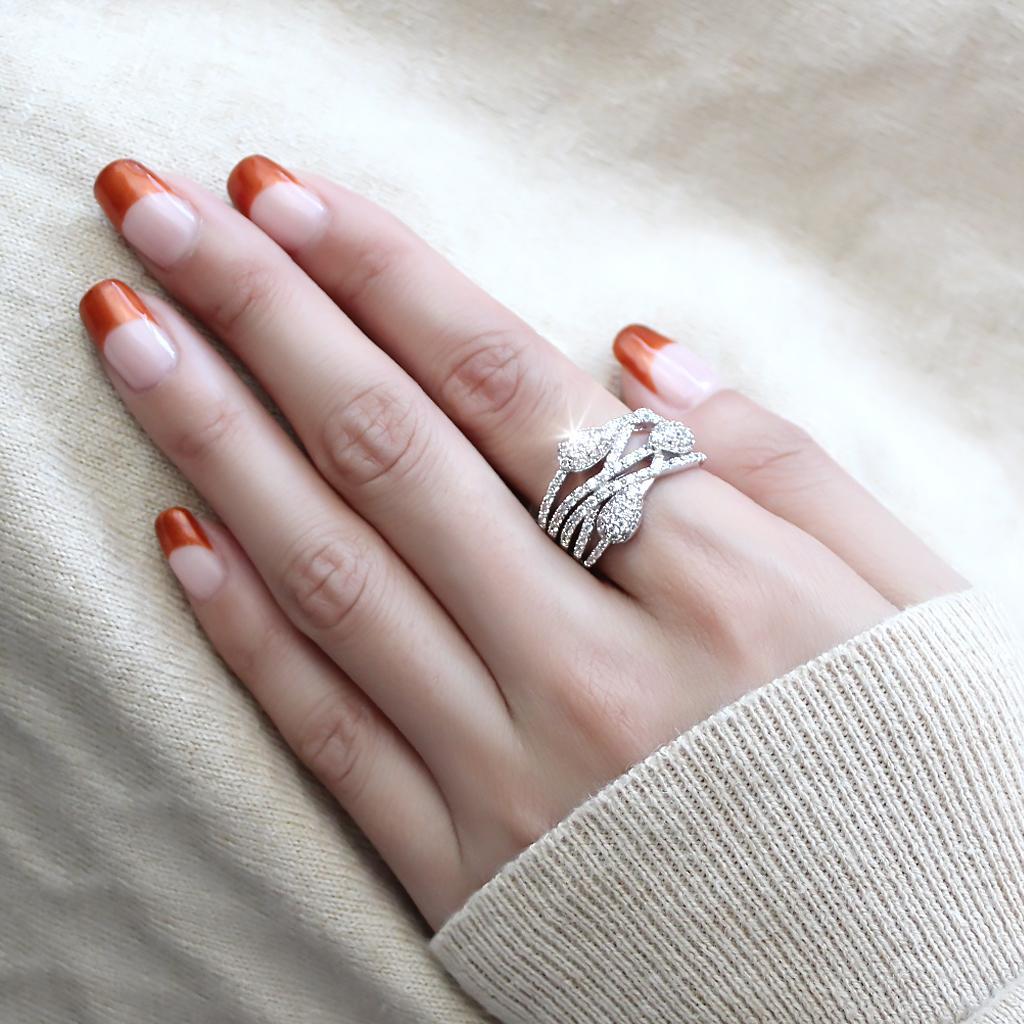 3W1446 - Rhodium Brass Ring with AAA Grade CZ  in Clear-4