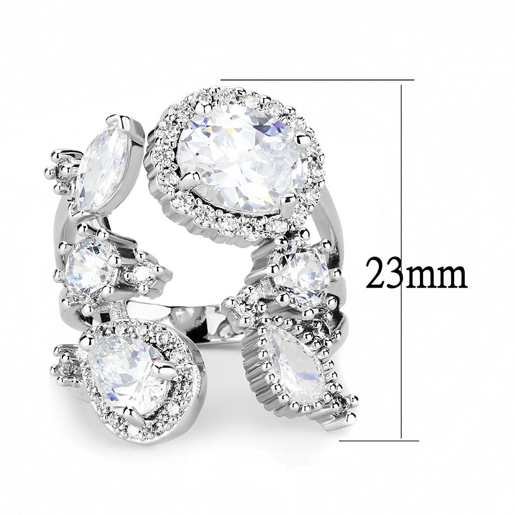 3W1454 - Rhodium Brass Ring with AAA Grade CZ  in Clear Alamode