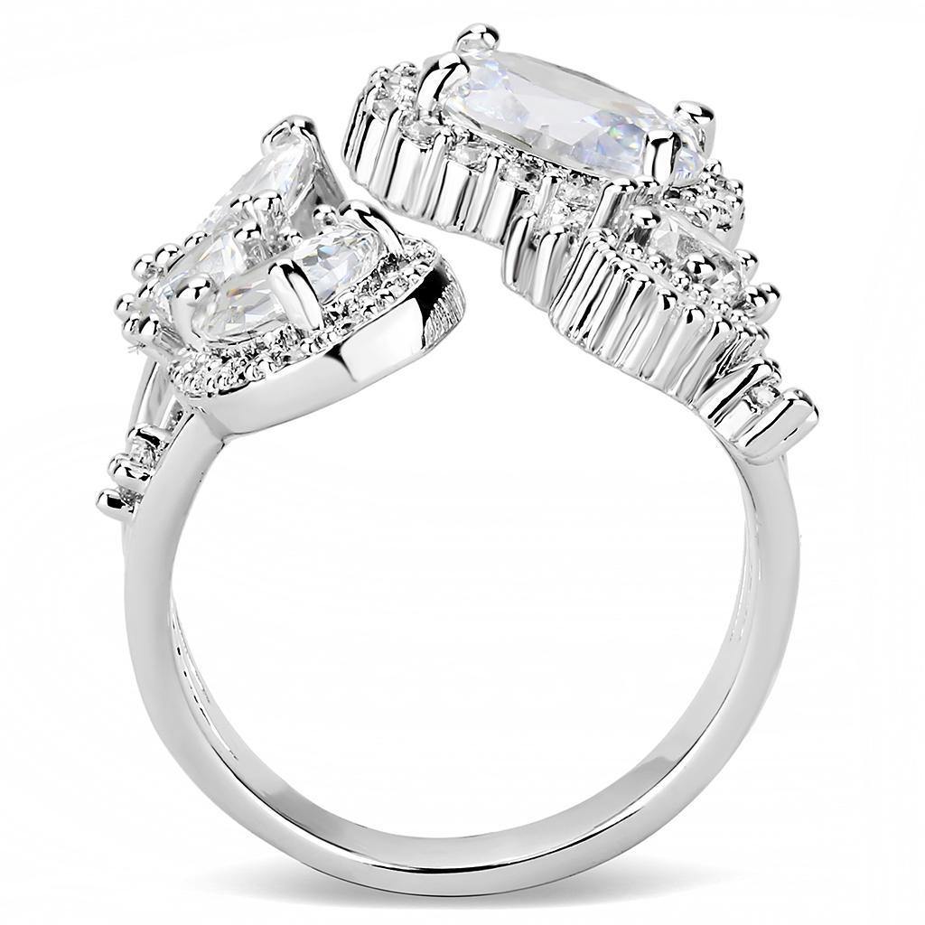 3W1454 - Rhodium Brass Ring with AAA Grade CZ  in Clear Alamode