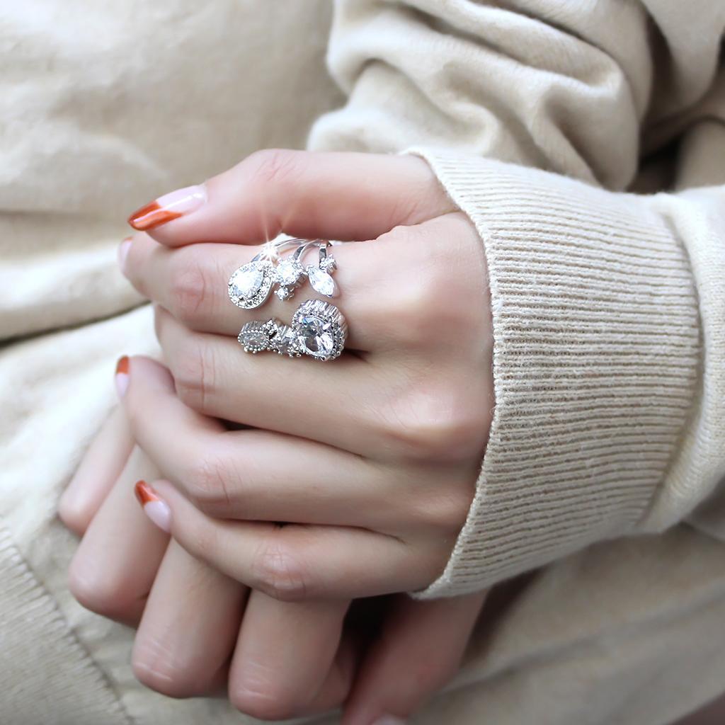 3W1454 - Rhodium Brass Ring with AAA Grade CZ  in Clear Alamode