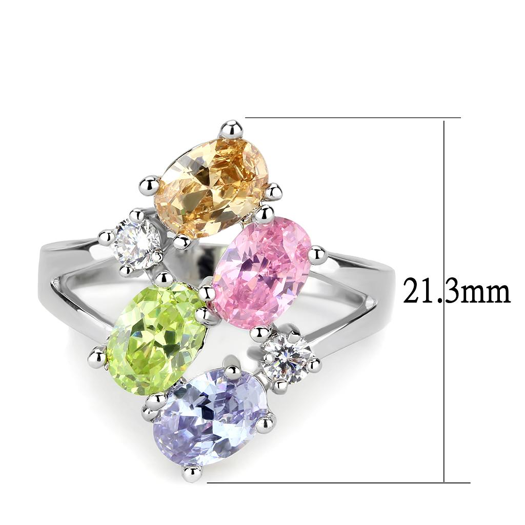 Jean Cocktail Ring - Rhodium Brass, AAA CZ , Multi Color - 3W1474 Alamode