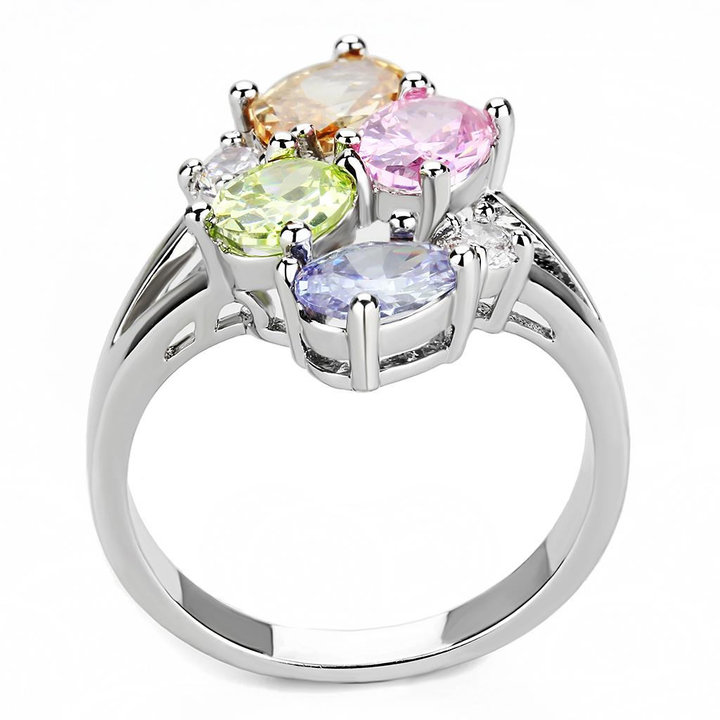 Jean Cocktail Ring - Rhodium Brass, AAA CZ , Multi Color - 3W1474 Alamode