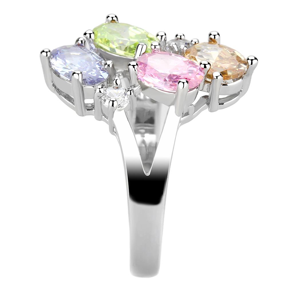 Jean Cocktail Ring - Rhodium Brass, AAA CZ , Multi Color - 3W1474 Alamode