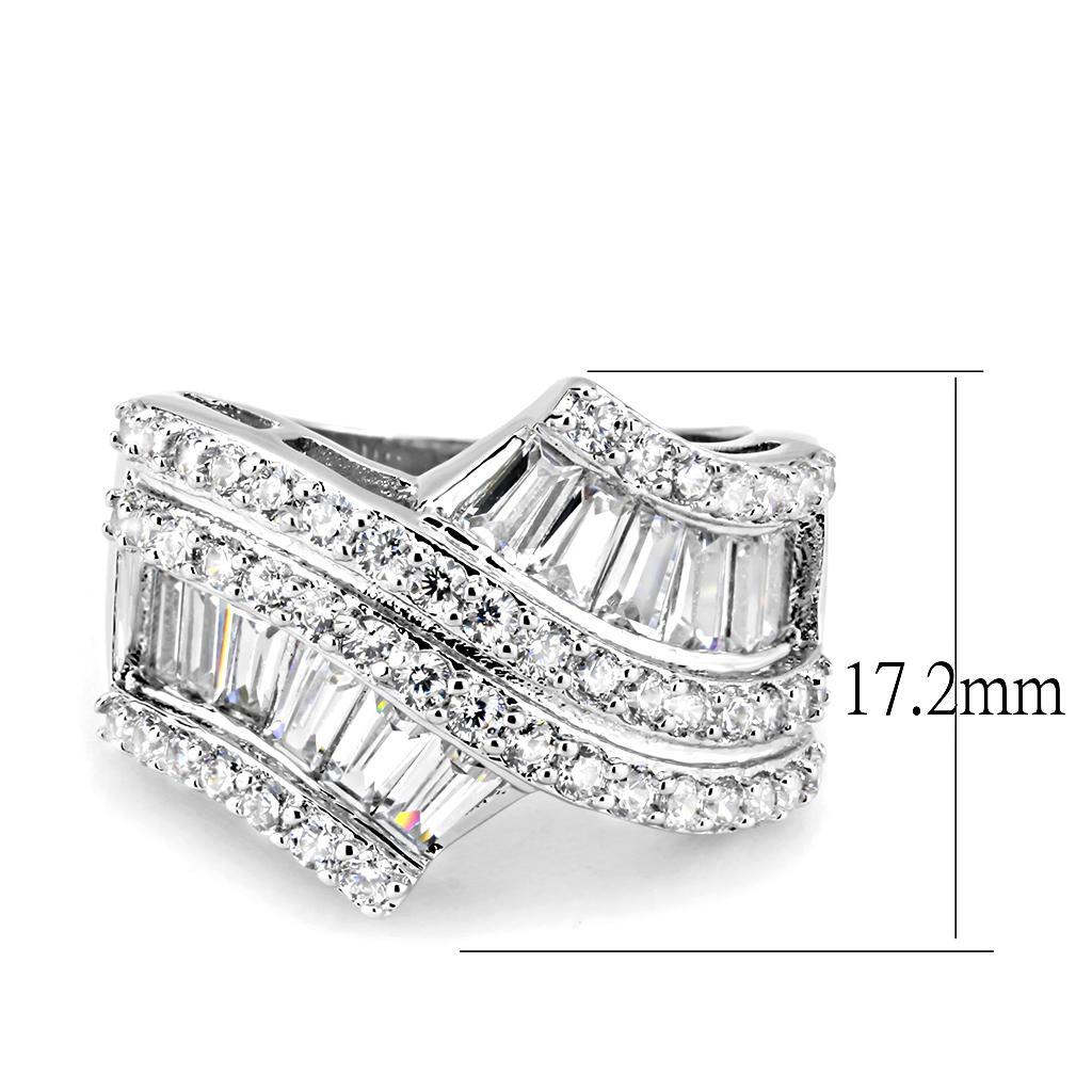 3W1501 - Rhodium Brass Ring with AAA Grade CZ  in Clear Alamode