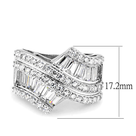 3W1501 - Rhodium Brass Ring with AAA Grade CZ  in Clear Alamode