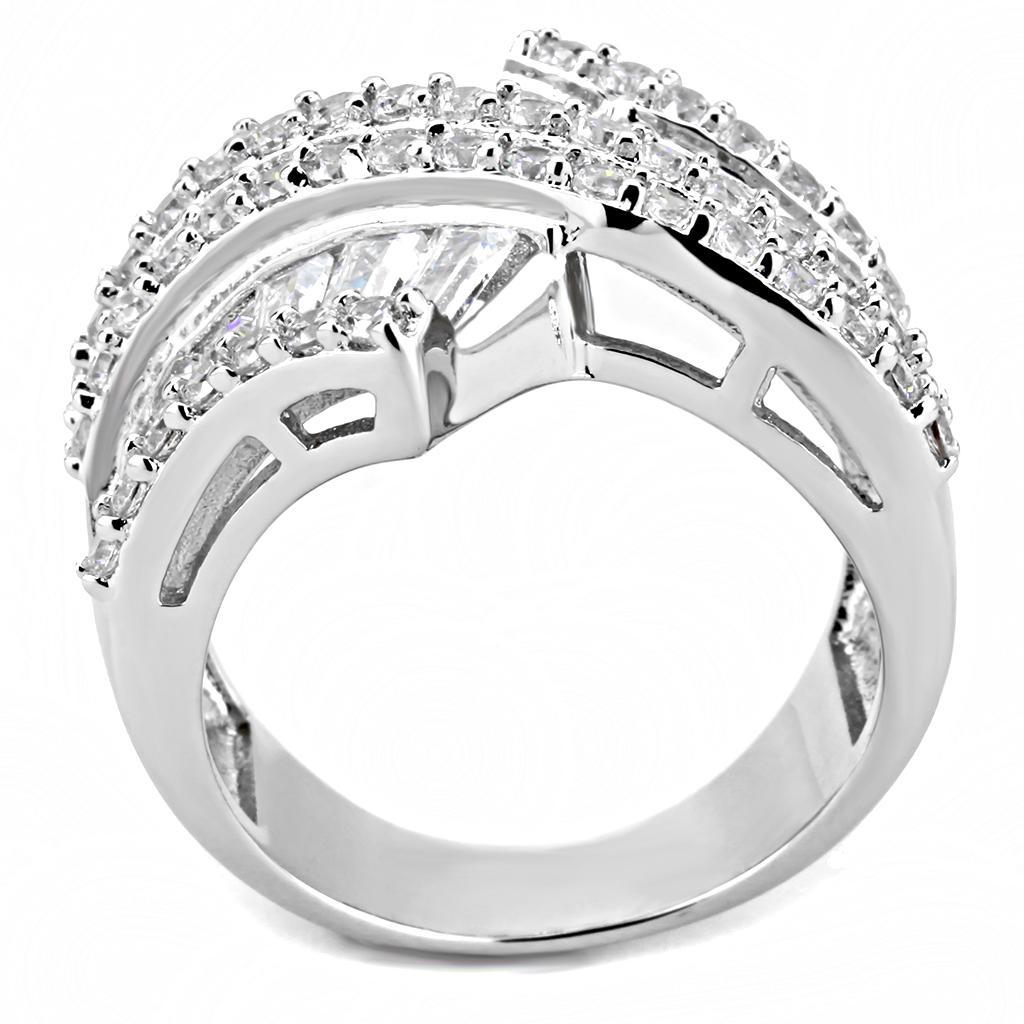 3W1501 - Rhodium Brass Ring with AAA Grade CZ  in Clear Alamode