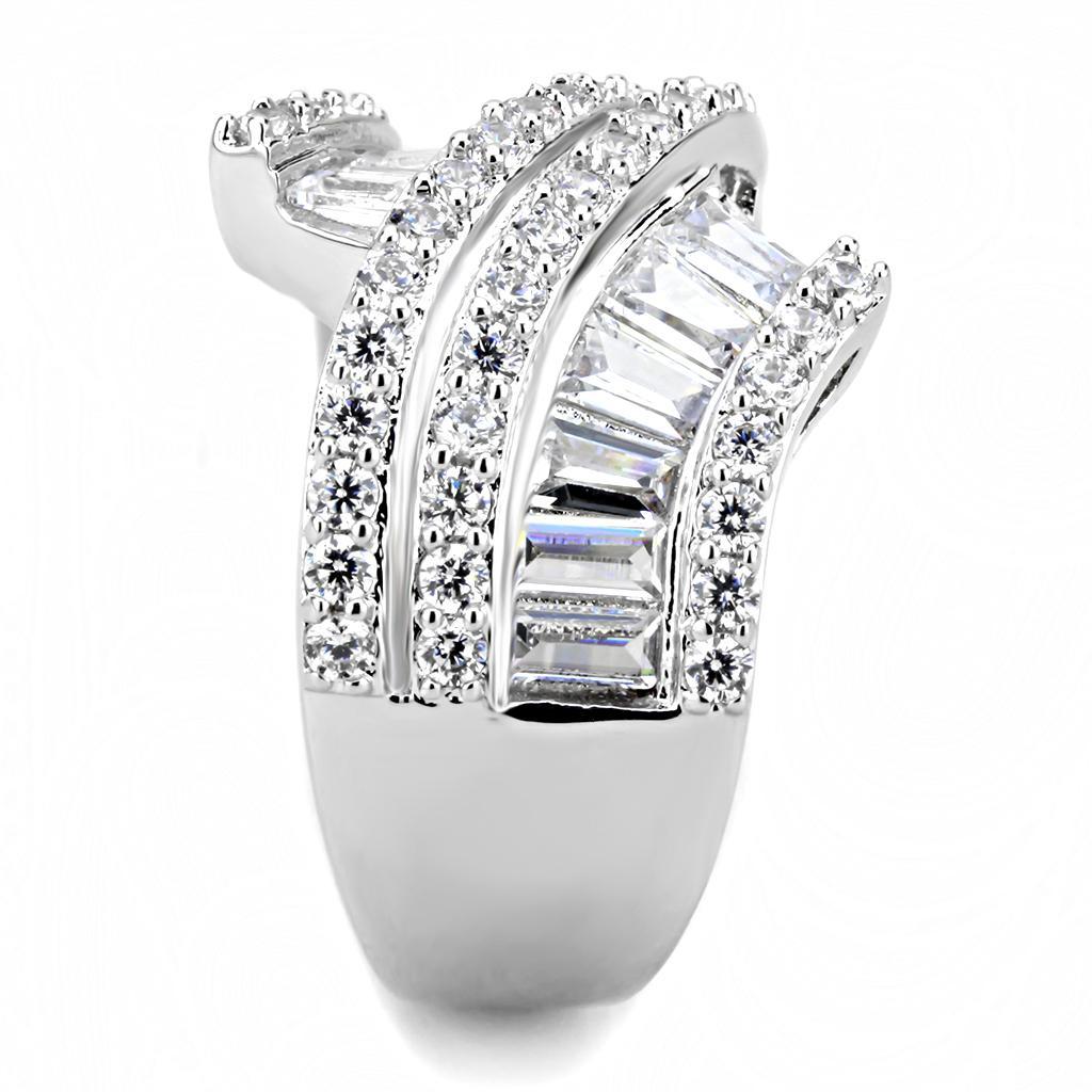 3W1501 - Rhodium Brass Ring with AAA Grade CZ  in Clear Alamode