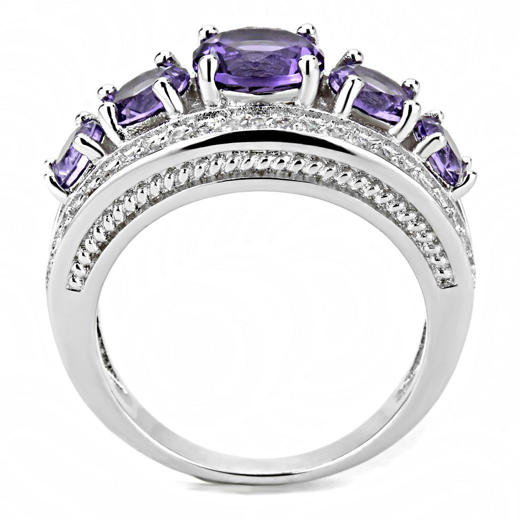 3W1530 - Rhodium Brass Ring with Synthetic  in Amethyst Alamode