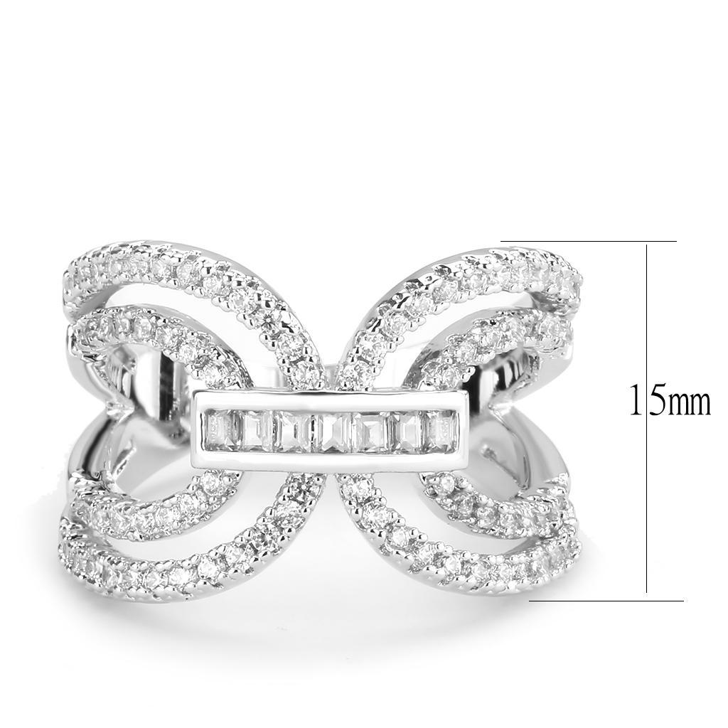 3W1541 - Rhodium Brass Ring with AAA Grade CZ  in Clear-1