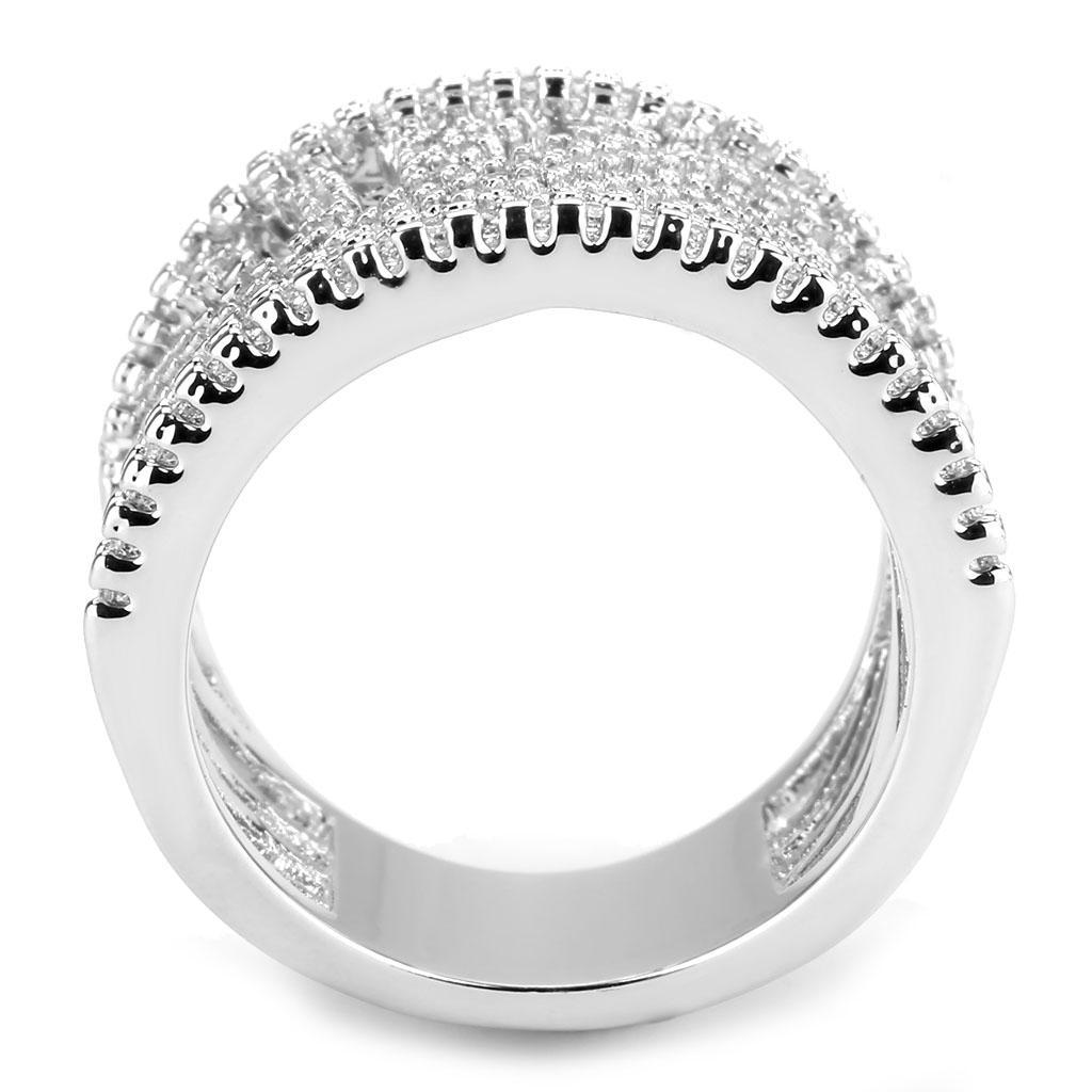 3W1548 - Rhodium Brass Ring with AAA Grade CZ  in Clear Alamode