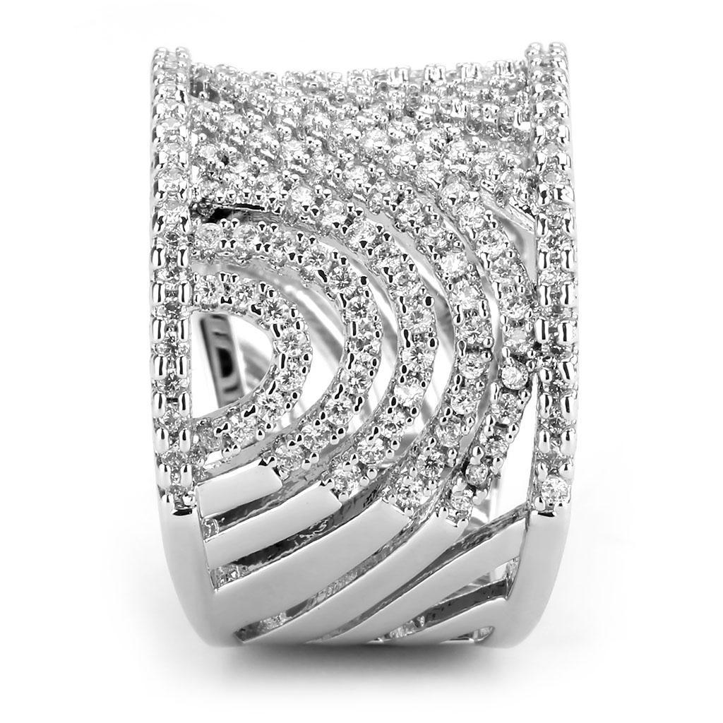 3W1548 - Rhodium Brass Ring with AAA Grade CZ  in Clear Alamode