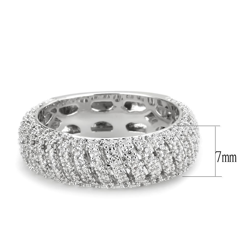 3W1550 - Rhodium Brass Ring with AAA Grade CZ  in Clear Alamode