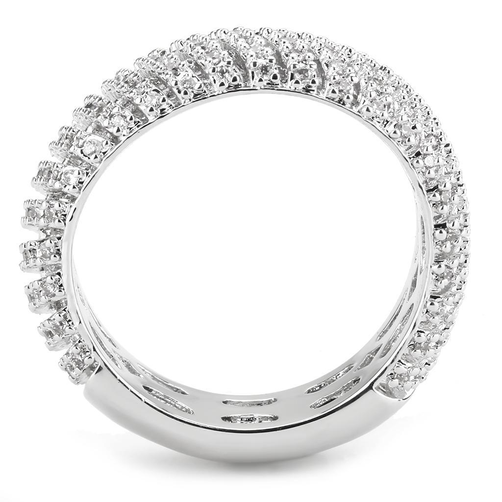 3W1550 - Rhodium Brass Ring with AAA Grade CZ  in Clear Alamode