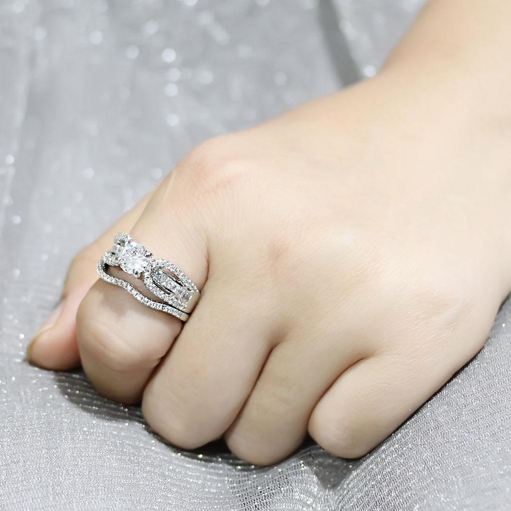 3W1556 - Rhodium Brass Ring with AAA Grade CZ  in Clear-4