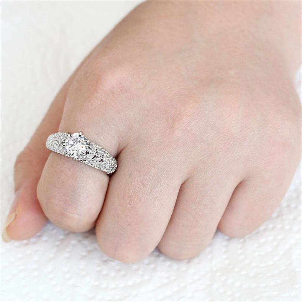 3W1576 - Rhodium Brass Ring with AAA Grade CZ  in Clear-1