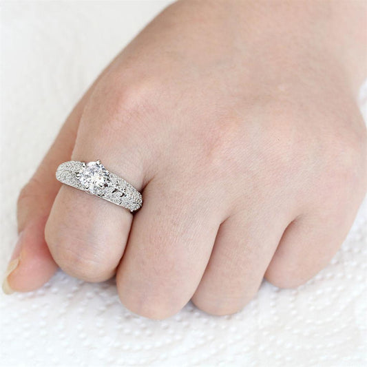 3W1576 - Rhodium Brass Ring with AAA Grade CZ  in Clear-1