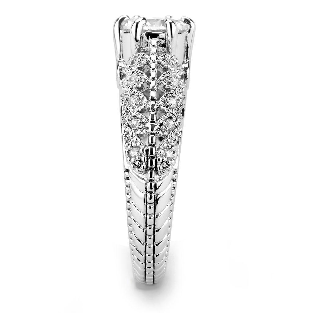 3W1576 - Rhodium Brass Ring with AAA Grade CZ  in Clear-4