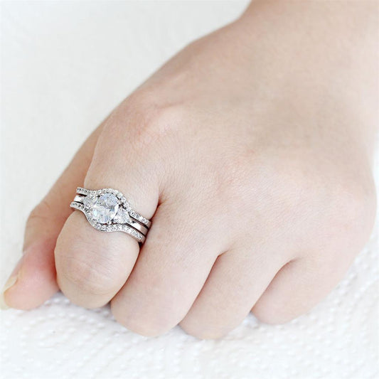 3W1594 - Rhodium Brass Ring with AAA Grade CZ  in Clear Alamode