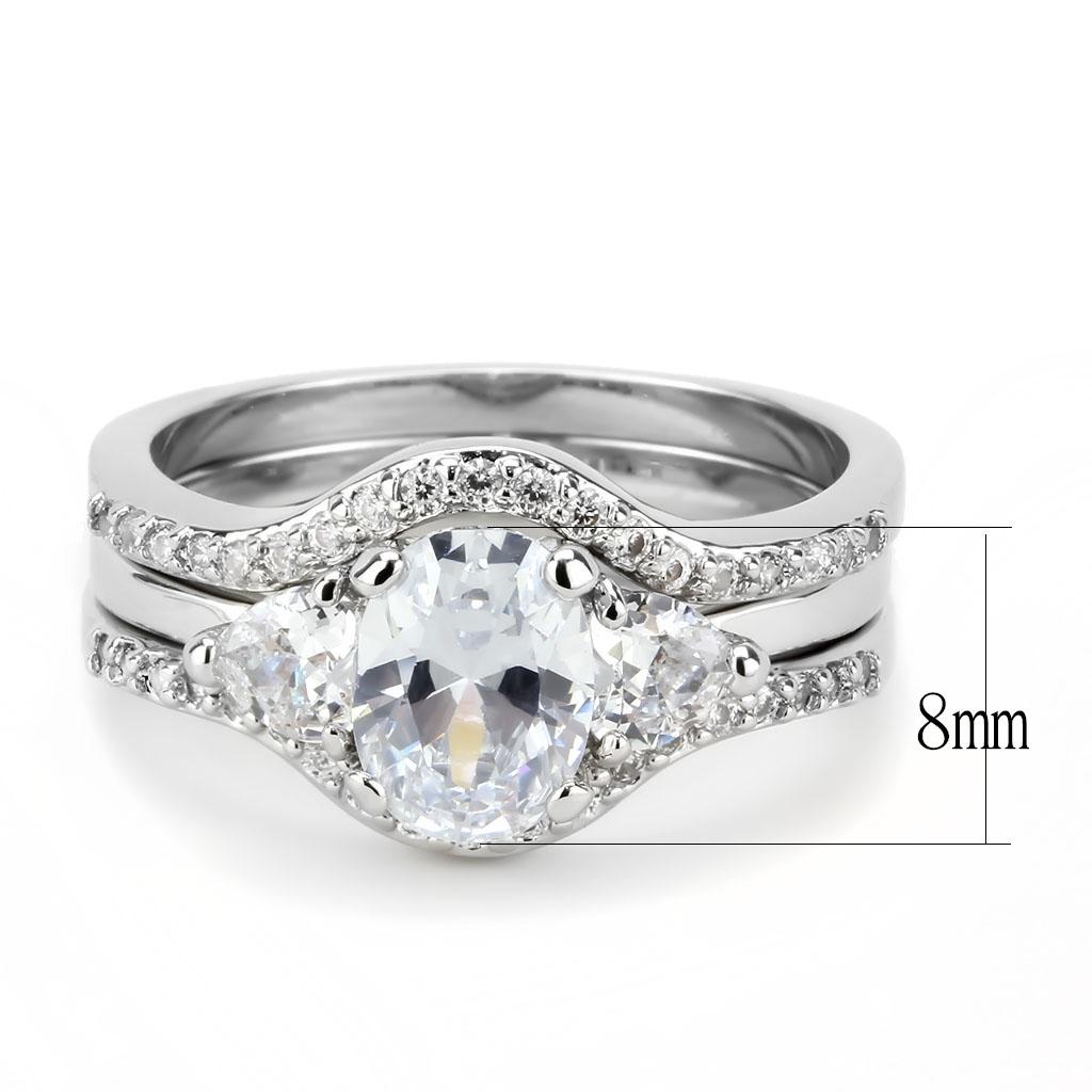 3W1594 - Rhodium Brass Ring with AAA Grade CZ  in Clear Alamode