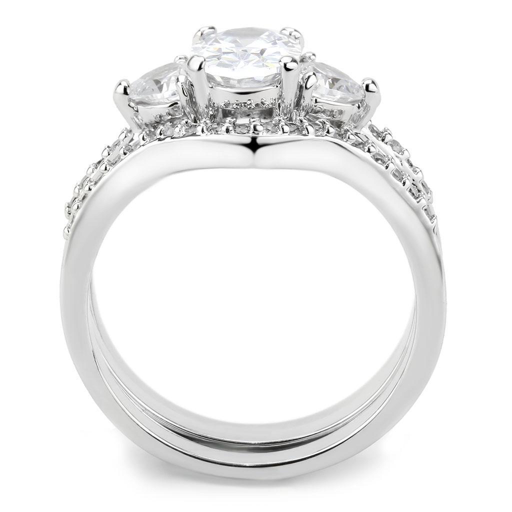 3W1594 - Rhodium Brass Ring with AAA Grade CZ  in Clear Alamode