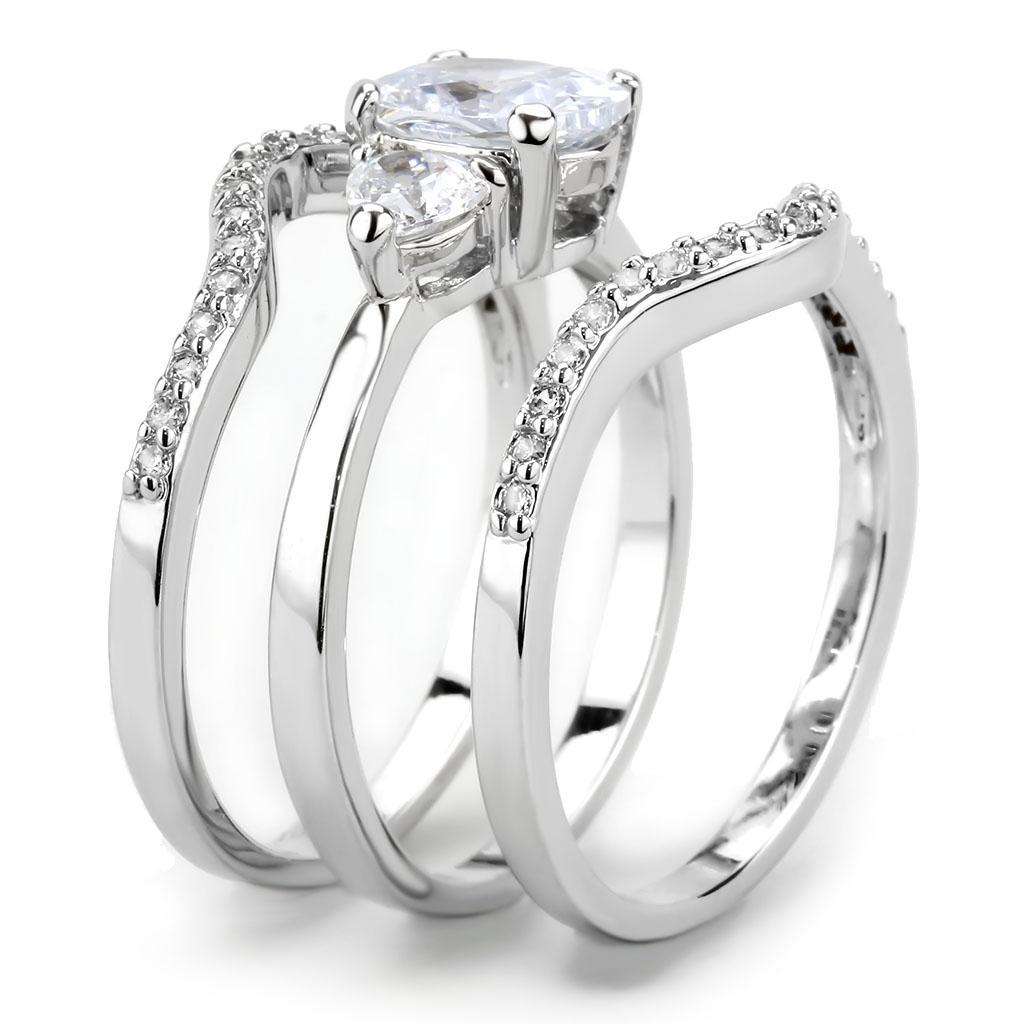 3W1594 - Rhodium Brass Ring with AAA Grade CZ  in Clear Alamode