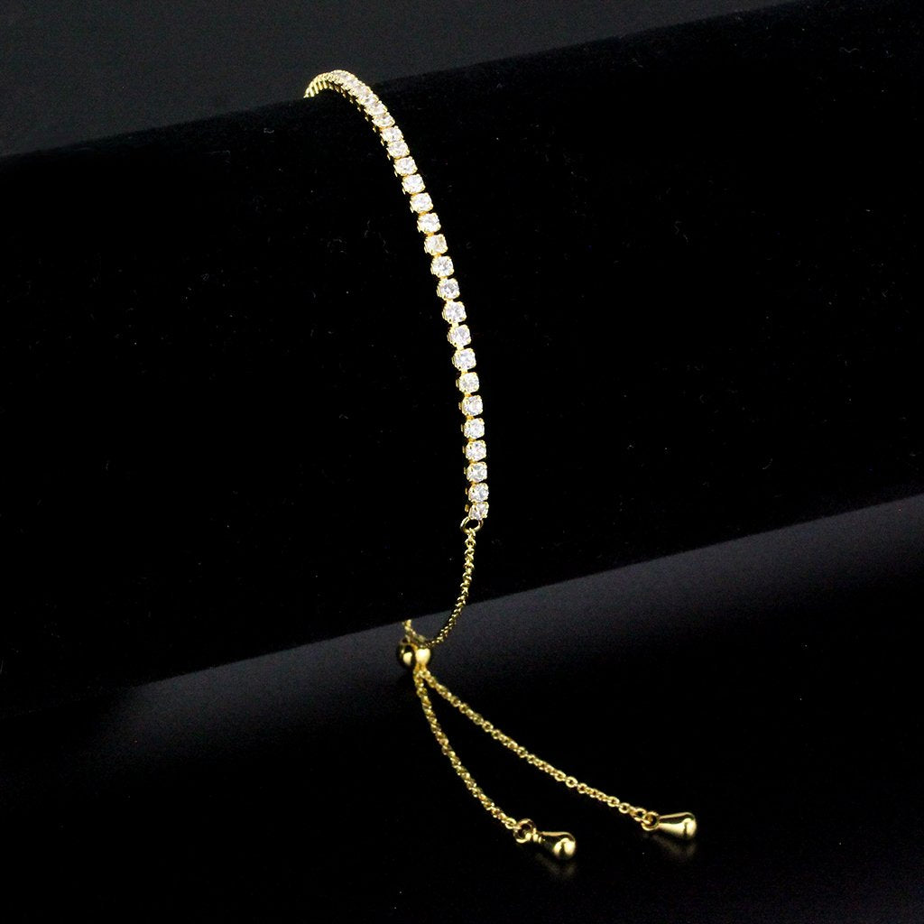 3W1638 - Gold Brass Bracelet with AAA Grade CZ in Clear-0