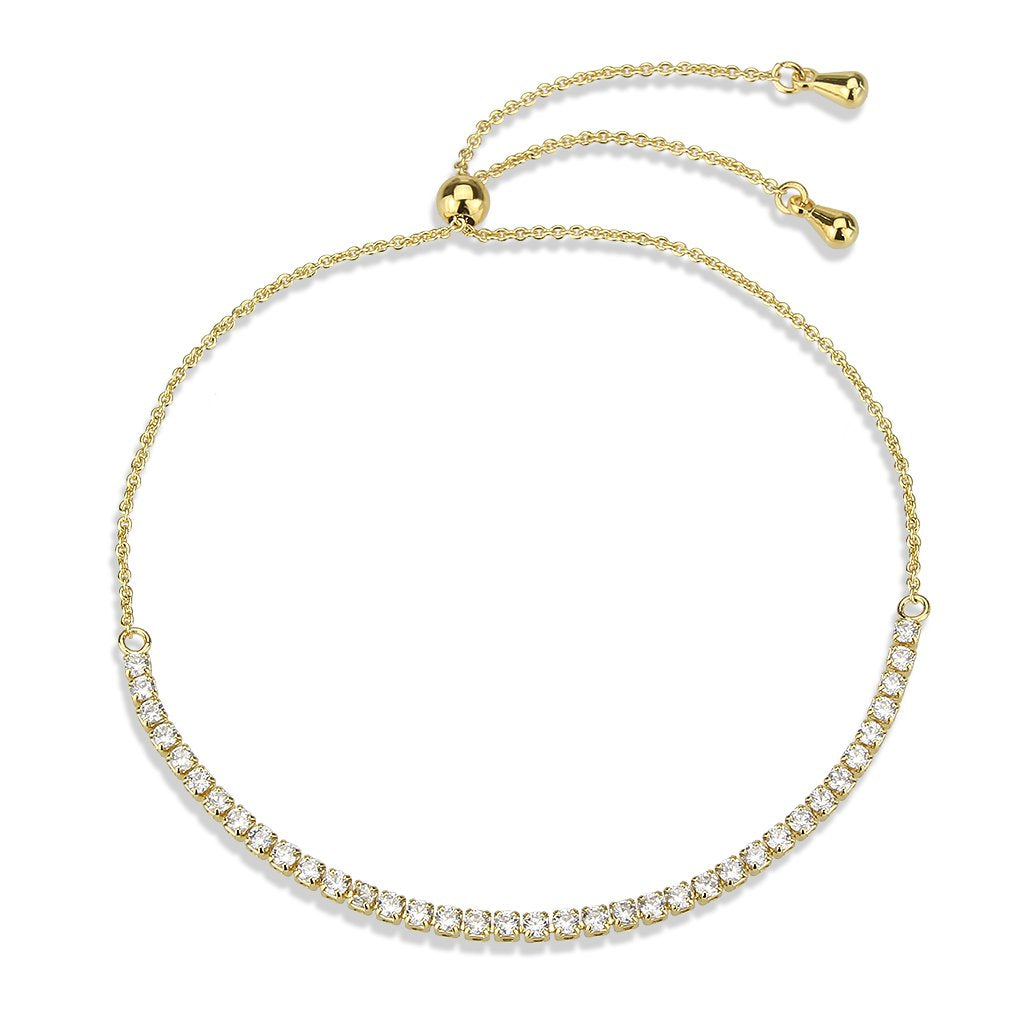 3W1638 - Gold Brass Bracelet with AAA Grade CZ in Clear-3