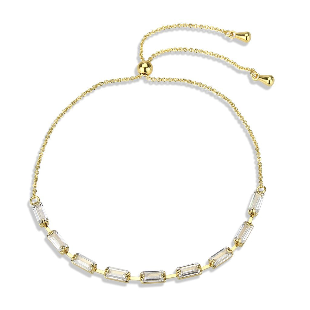 3W1656 - Gold Brass Bracelet with AAA Grade CZ in Clear Alamode