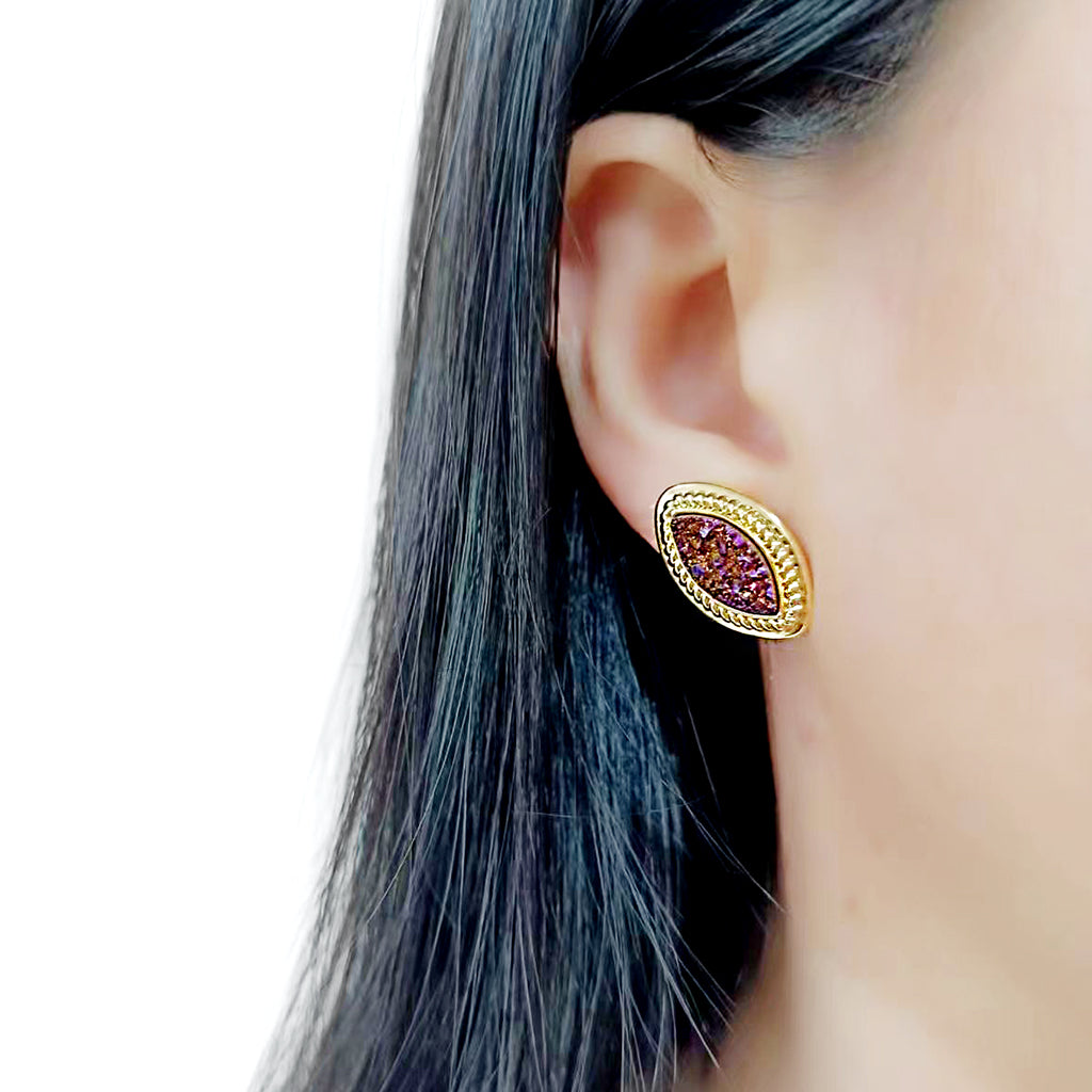 3W1725E - Flash Gold+E-coating Brass Earring with Druzy in Amethyst-2