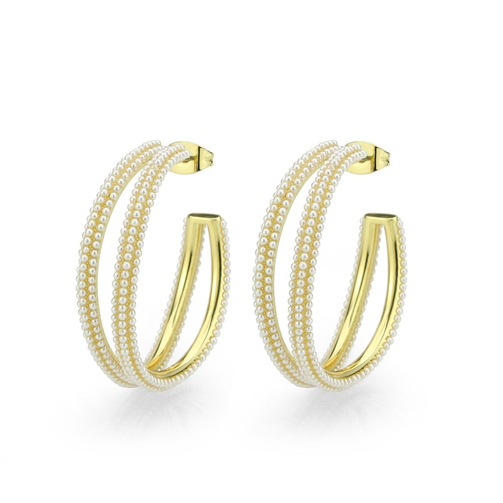 3W1789 - Flash Gold Brass Earring with Synthetic in White Alamode