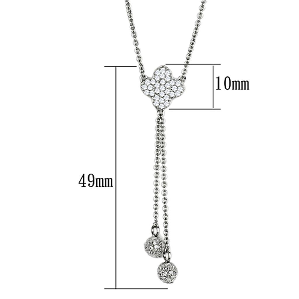 3W427 - Rhodium Brass Necklace with AAA Grade CZ  in Clear Alamode