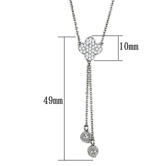 3W427 - Rhodium Brass Necklace with AAA Grade CZ  in Clear Alamode