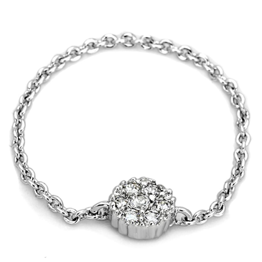 3W516 - Rhodium Brass Ring with AAA Grade CZ  in Clear Alamode