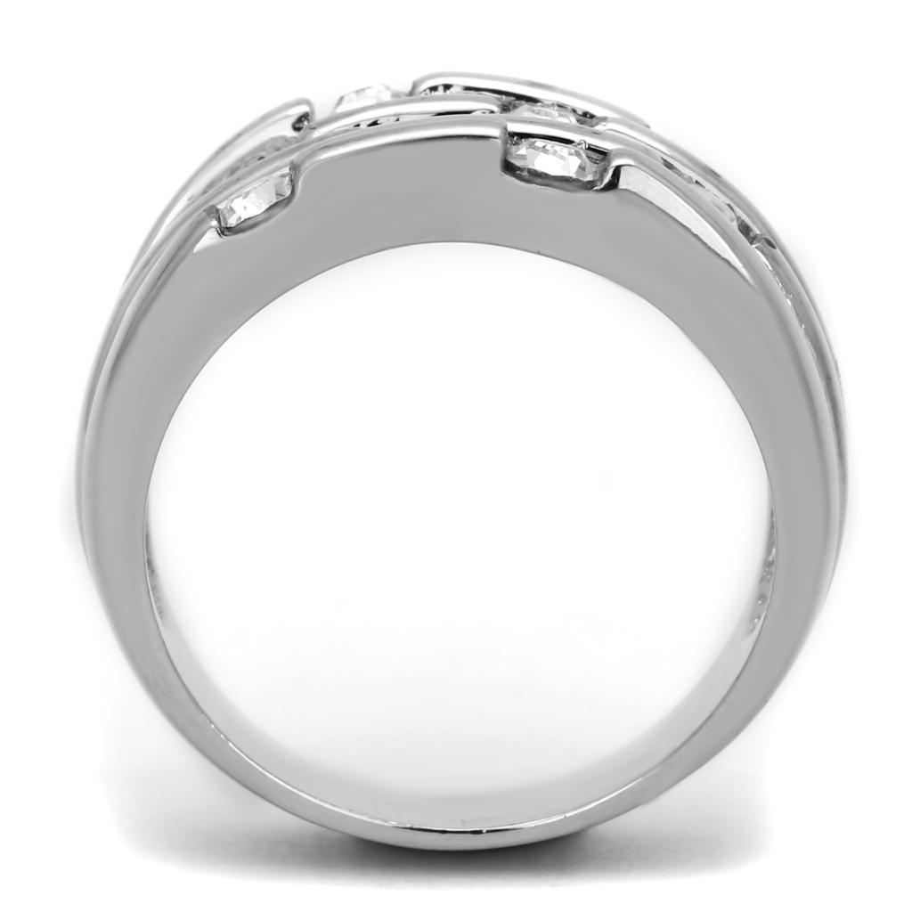 3W581 - Rhodium Brass Ring with Top Grade Crystal  in Clear-2