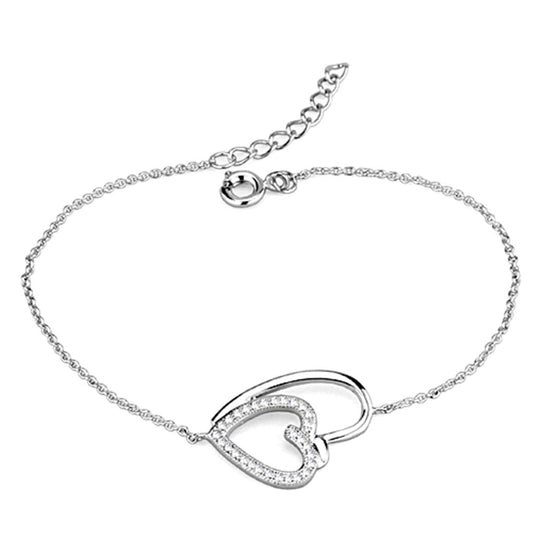 3W715 - Rhodium Brass Bracelet with AAA Grade CZ  in Clear Alamode
