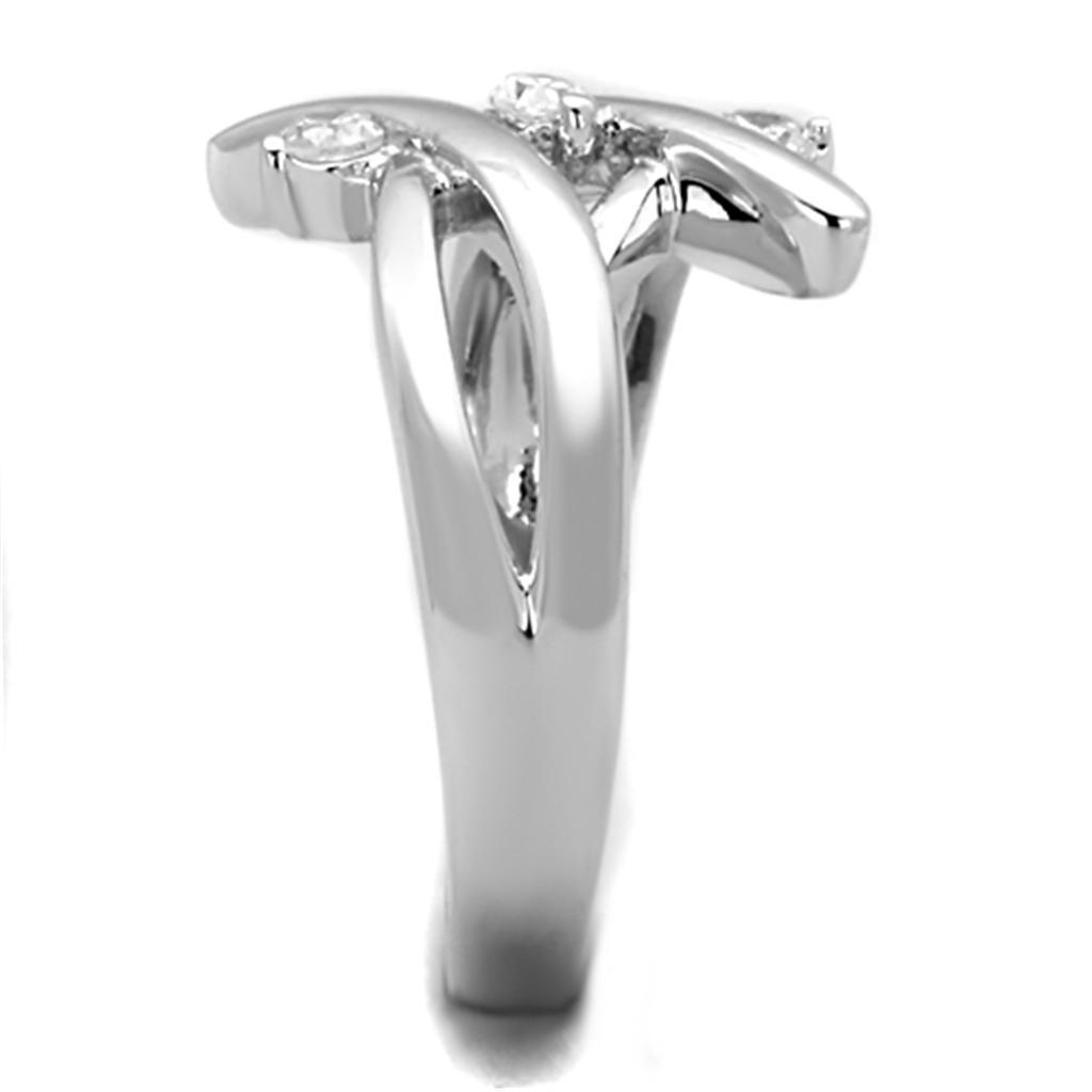 3W833 - Rhodium Brass Ring with AAA Grade CZ  in Clear-3