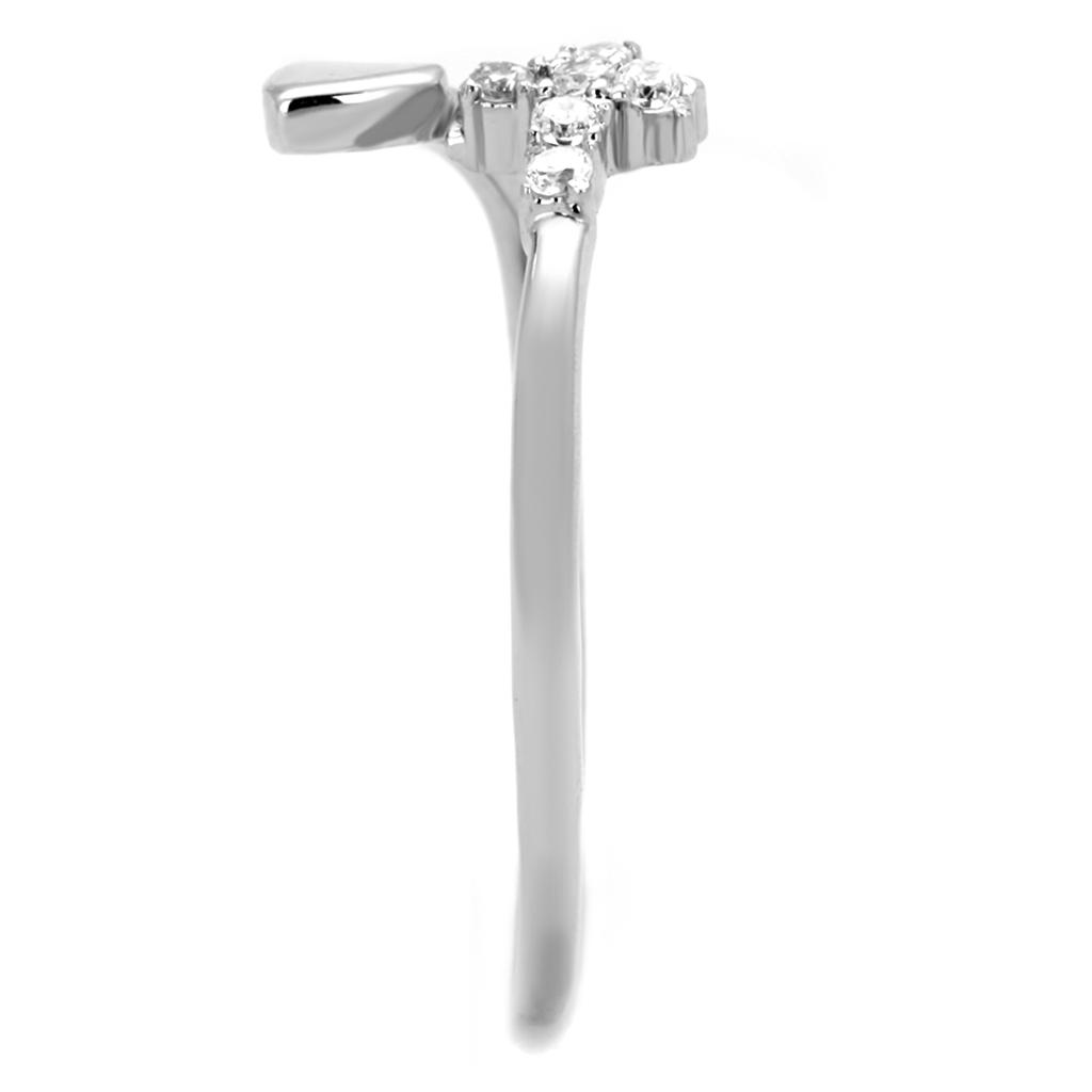 3W860 - Rhodium Brass Ring with AAA Grade CZ  in Clear-3
