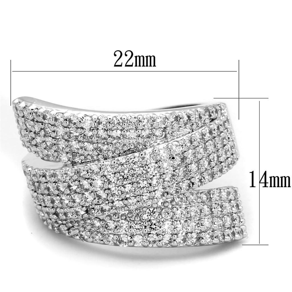 3W883 - Rhodium Brass Ring with AAA Grade CZ  in Clear Alamode