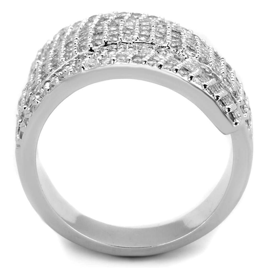 3W883 - Rhodium Brass Ring with AAA Grade CZ  in Clear Alamode