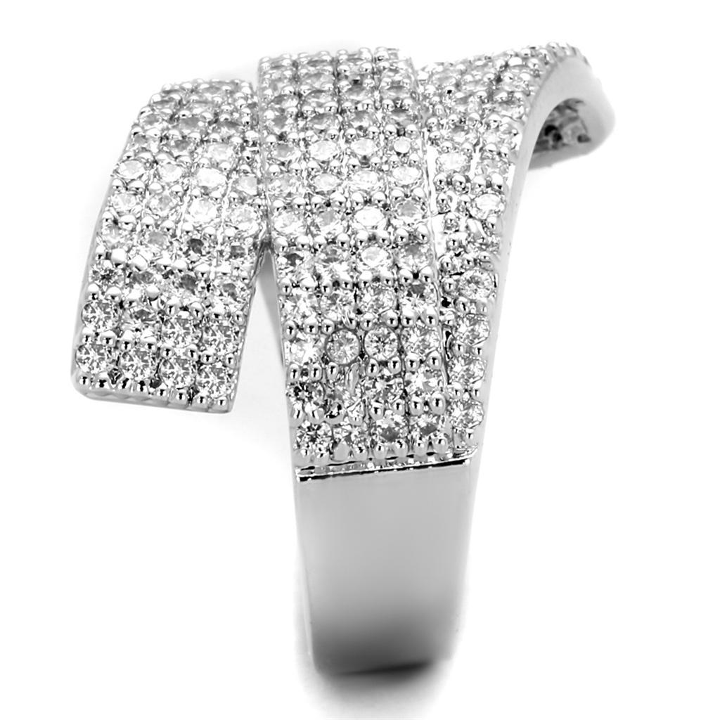 3W883 - Rhodium Brass Ring with AAA Grade CZ  in Clear Alamode