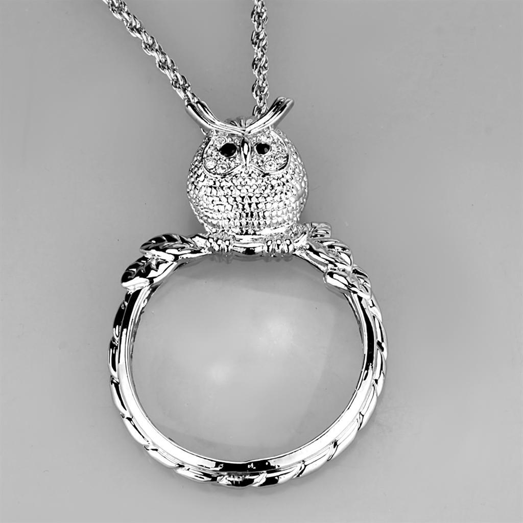 3W917 - Rhodium Brass Magnifier pendant with Top Grade Crystal  in Clear Alamode