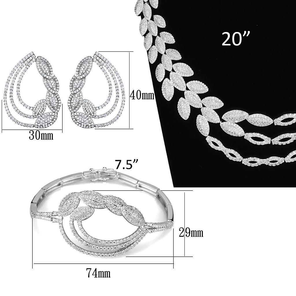 3W922 - Rhodium Brass Jewelry Sets with AAA Grade CZ  in Clear-4
