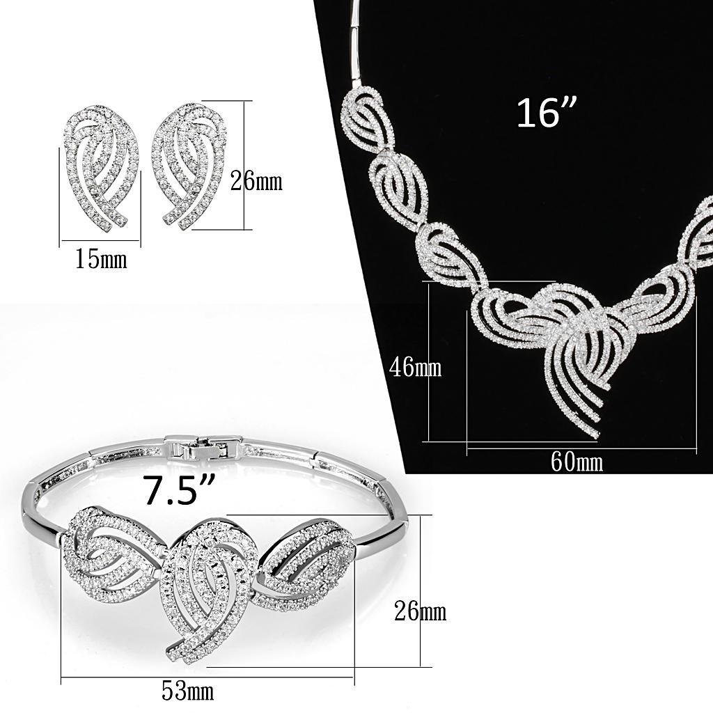 3W923 - Rhodium Brass Jewelry Sets with AAA Grade CZ  in Clear-4